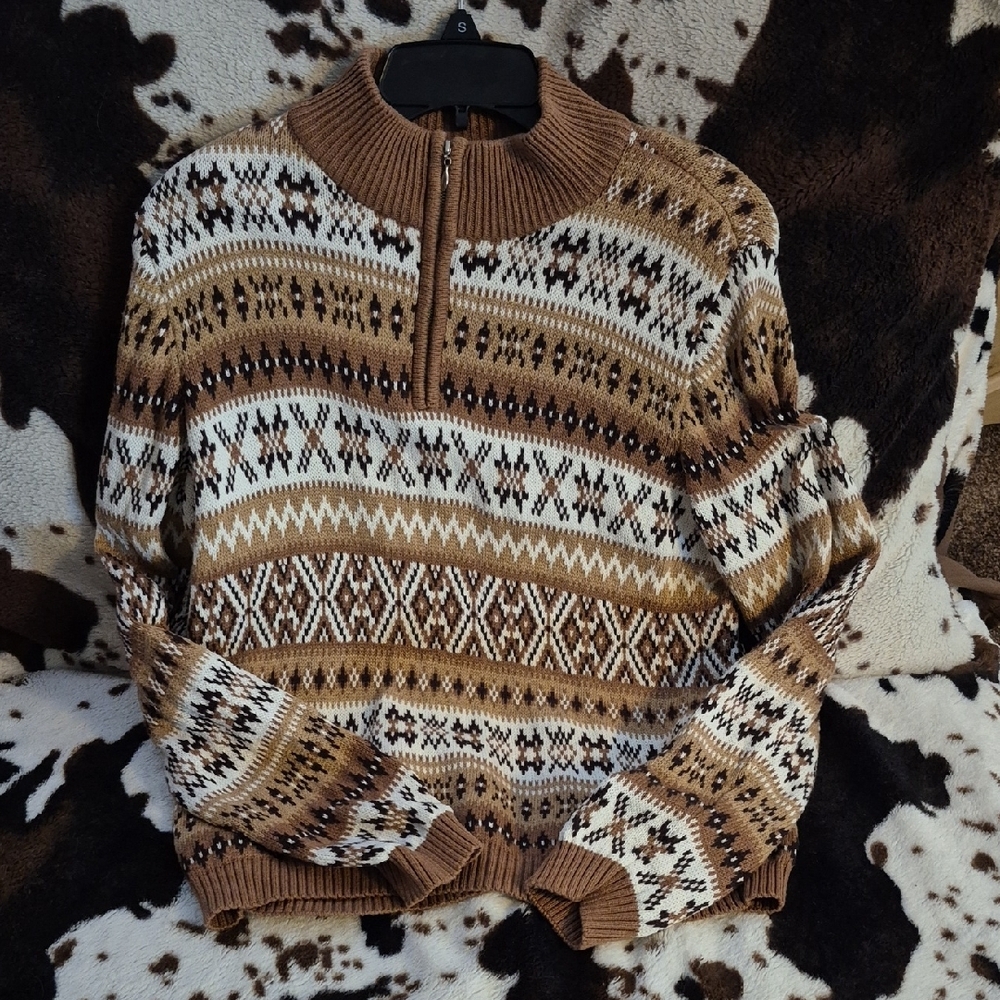 JEANNE PIERRE Brown and Cream Patterned Sweater - Picture 9 of 11
